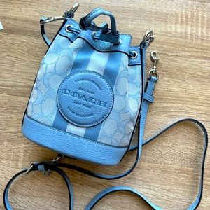 Mini Dempsey Bucket Bag In Signature Jacquard With Stripe And Coach Patch Blue